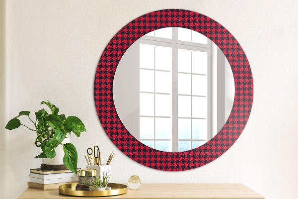 Round wall mirror decor Red grille