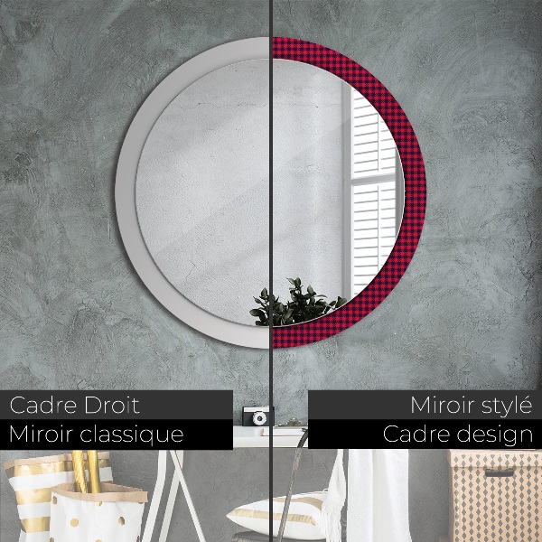 Round wall mirror decor Red grille