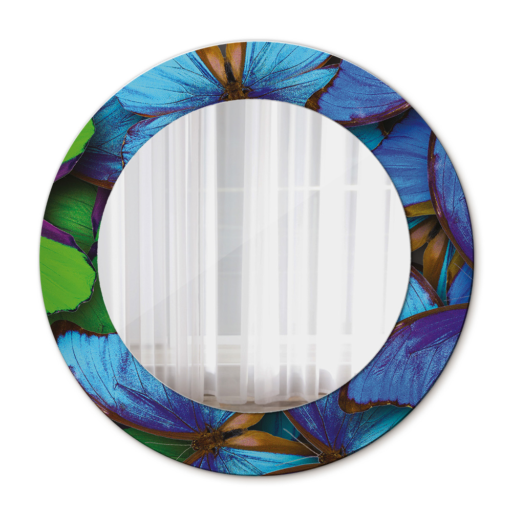 Round printed mirror Blue and green butterfly