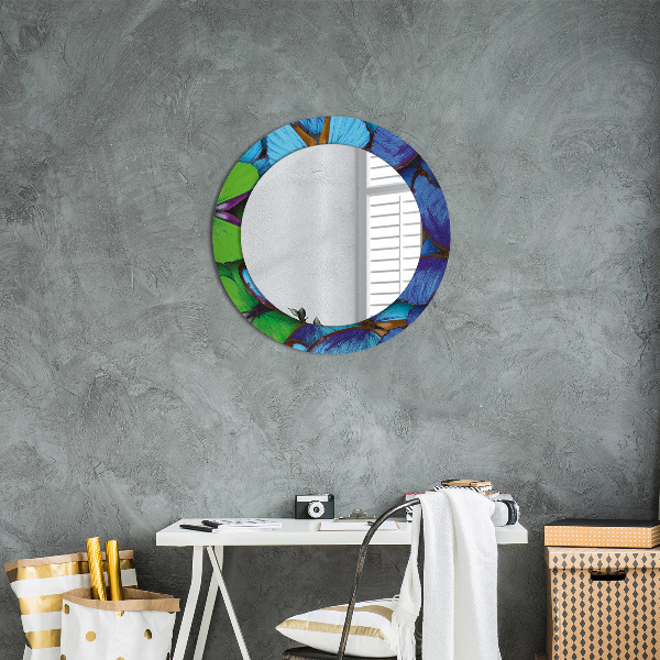 Round printed mirror Blue and green butterfly