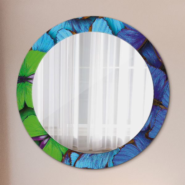 Round printed mirror Blue and green butterfly