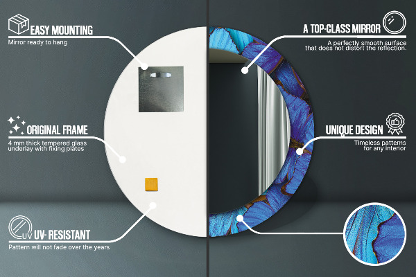 Round printed mirror Blue and green butterfly