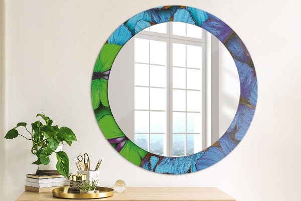 Round printed mirror Blue and green butterfly