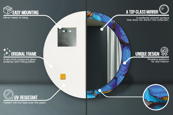 Round printed mirror Blue and green butterfly