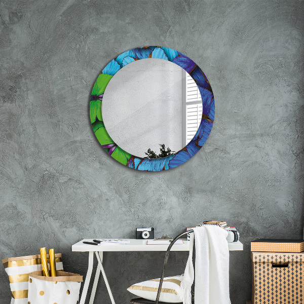 Round printed mirror Blue and green butterfly