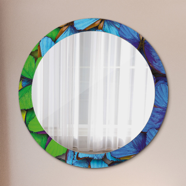 Round printed mirror Blue and green butterfly
