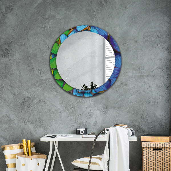 Round printed mirror Blue and green butterfly
