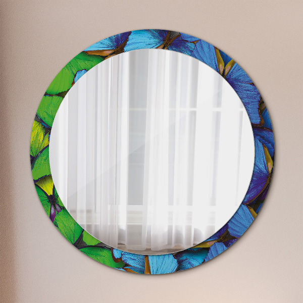 Round printed mirror Blue and green butterfly