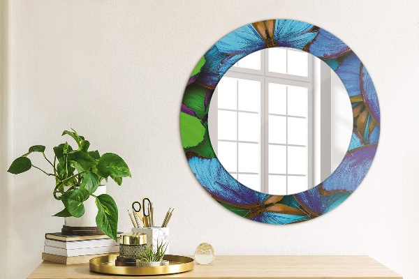 Round printed mirror Blue and green butterfly