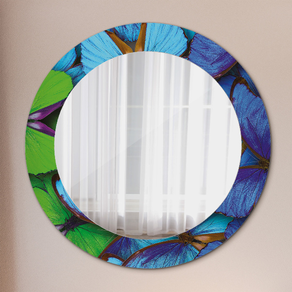 Round printed mirror Blue and green butterfly