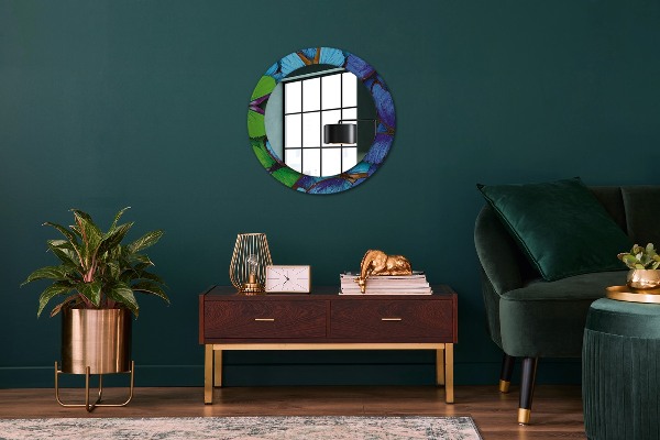 Round printed mirror Blue and green butterfly