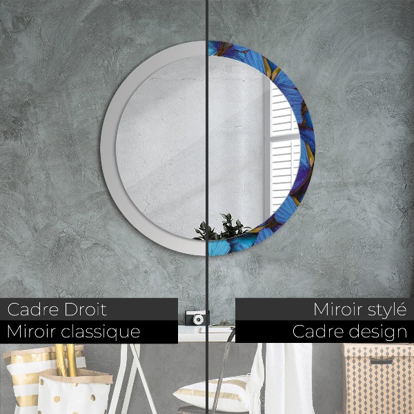 Round printed mirror Blue and green butterfly