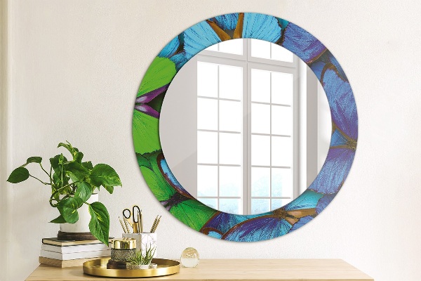 Round printed mirror Blue and green butterfly