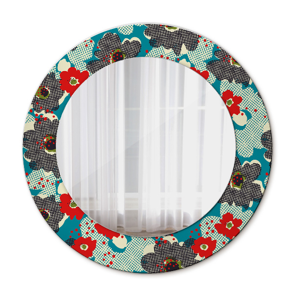 Round printed mirror Retro flowers pattern