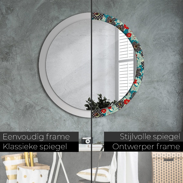 Round printed mirror Retro flowers pattern