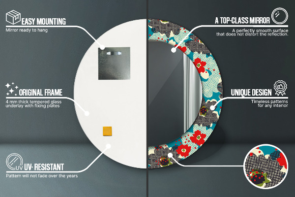 Round printed mirror Retro flowers pattern