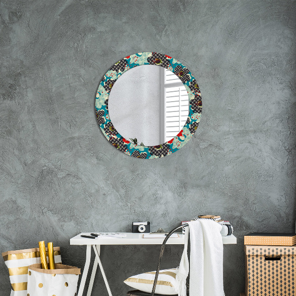 Round printed mirror Retro flowers pattern
