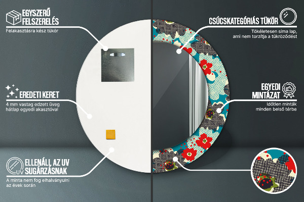 Round printed mirror Retro flowers pattern