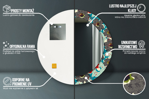 Round printed mirror Retro flowers pattern