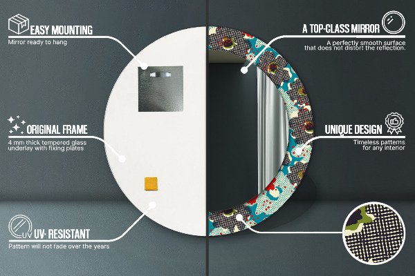 Round printed mirror Retro flowers pattern