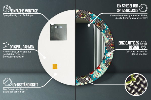 Round printed mirror Retro flowers pattern