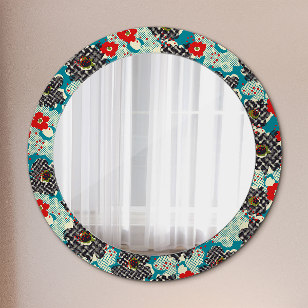 Round printed mirror Retro flowers pattern