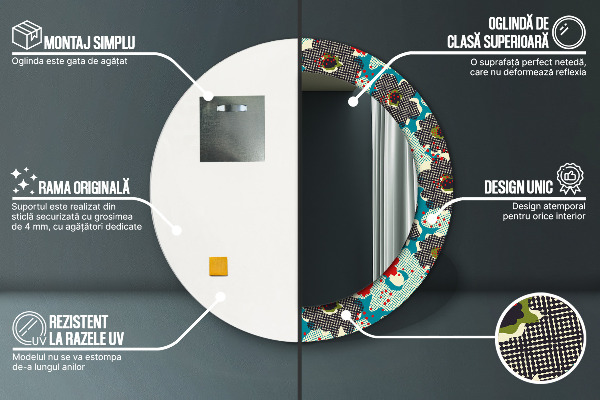 Round printed mirror Retro flowers pattern