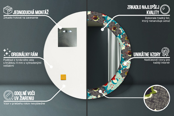 Round printed mirror Retro flowers pattern