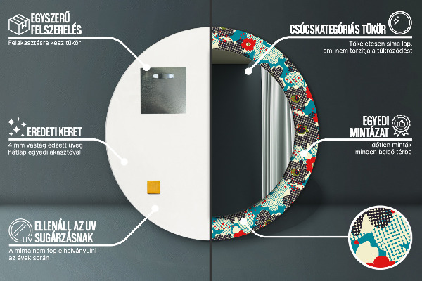 Round printed mirror Retro flowers pattern