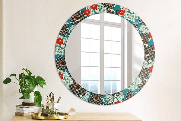 Round printed mirror Retro flowers pattern