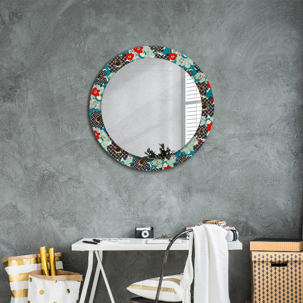 Round printed mirror Retro flowers pattern