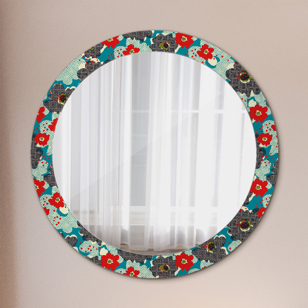 Round printed mirror Retro flowers pattern