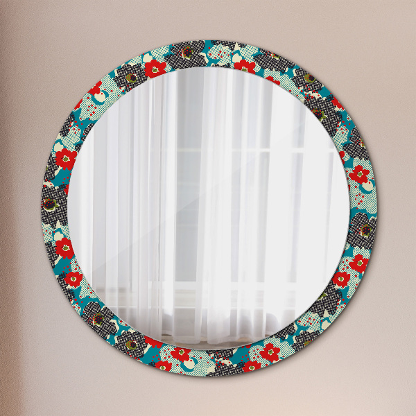 Round printed mirror Retro flowers pattern