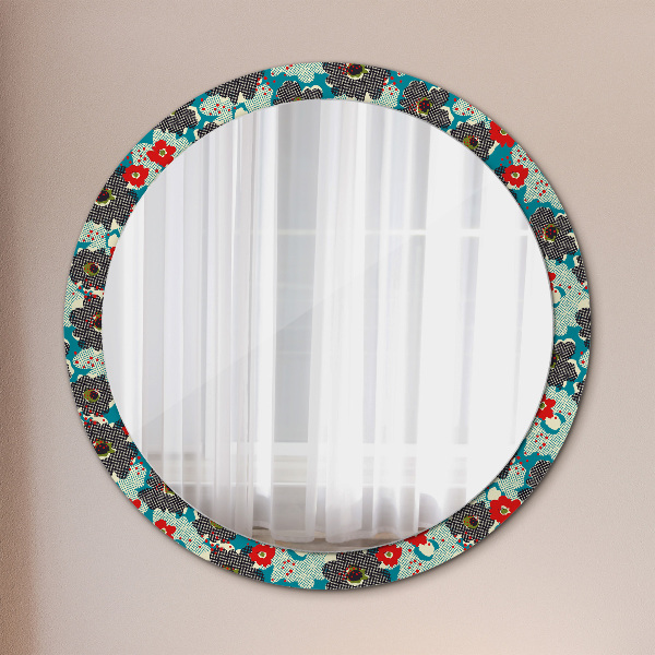 Round printed mirror Retro flowers pattern