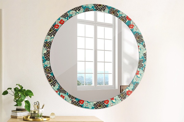 Round printed mirror Retro flowers pattern