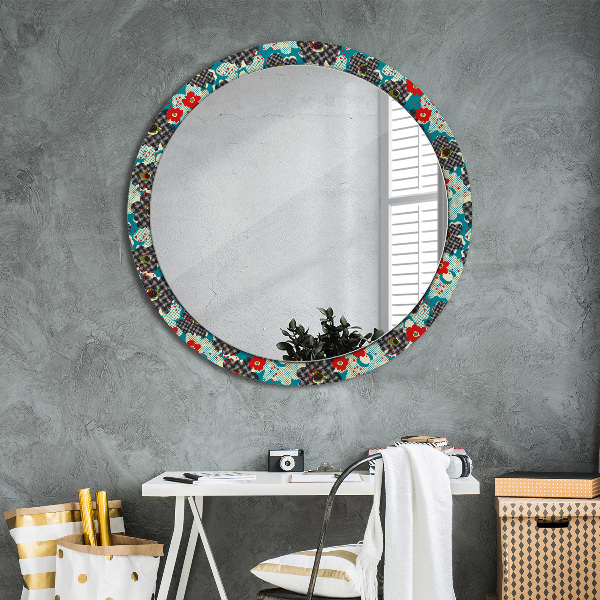 Round printed mirror Retro flowers pattern