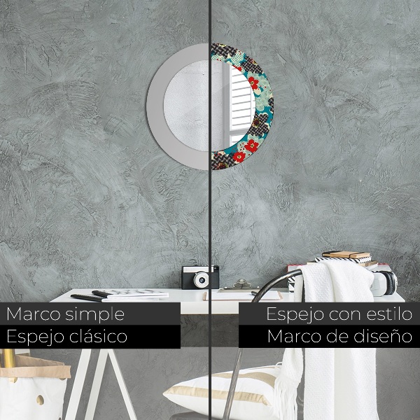 Round printed mirror Retro flowers pattern