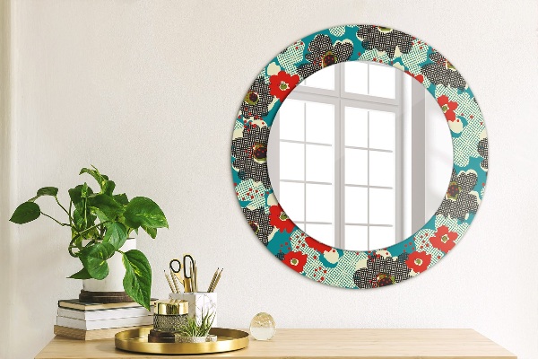 Round printed mirror Retro flowers pattern
