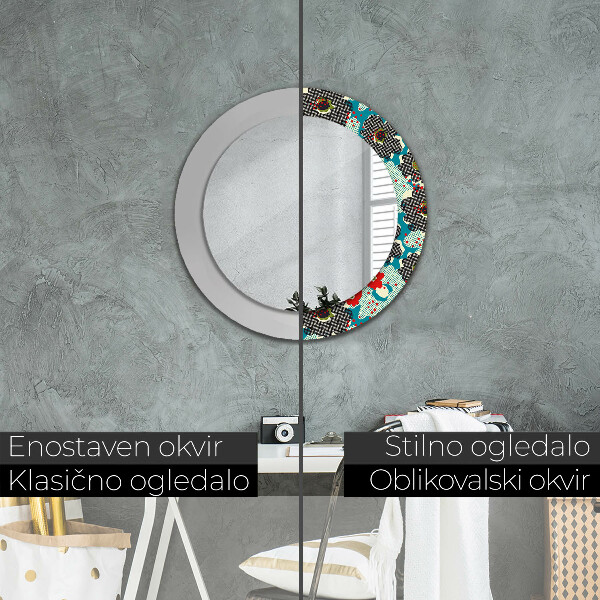 Round printed mirror Retro flowers pattern
