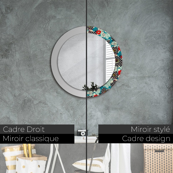 Round printed mirror Retro flowers pattern