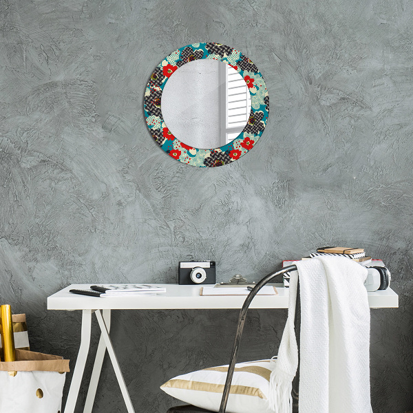 Round printed mirror Retro flowers pattern