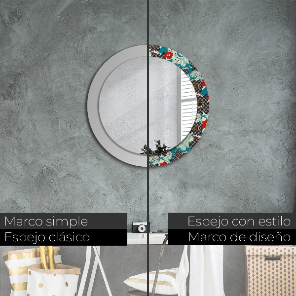 Round printed mirror Retro flowers pattern
