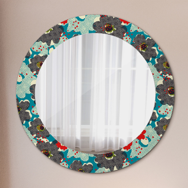 Round printed mirror Retro flowers pattern