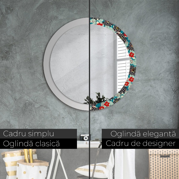Round printed mirror Retro flowers pattern