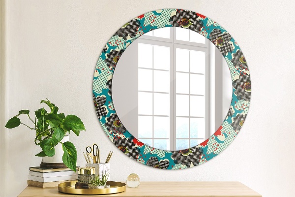 Round printed mirror Retro flowers pattern