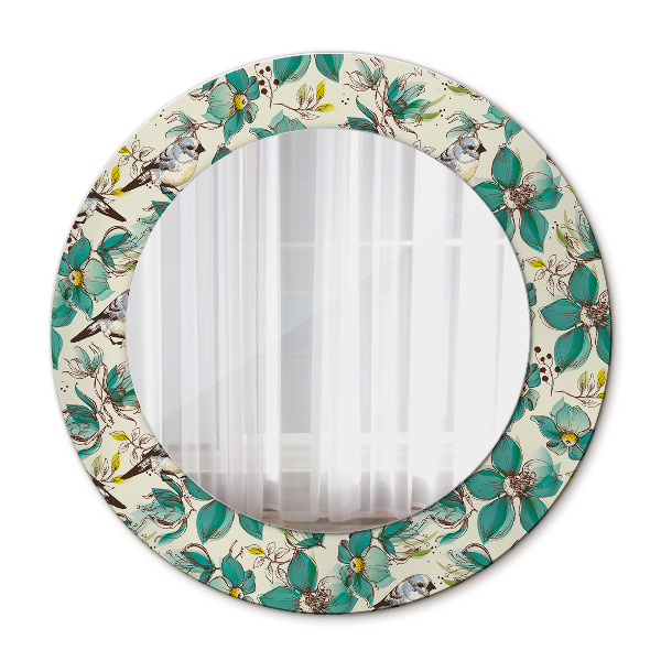 Round wall mirror decor Flowers and birds