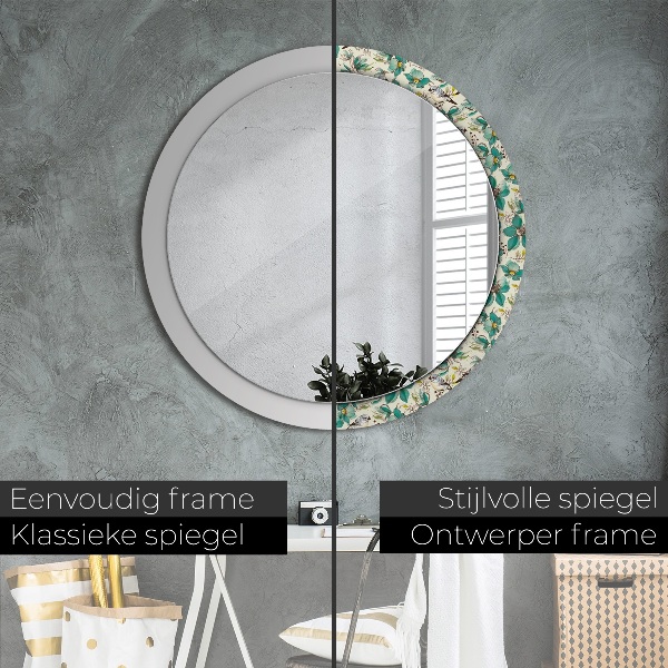 Round wall mirror decor Flowers and birds