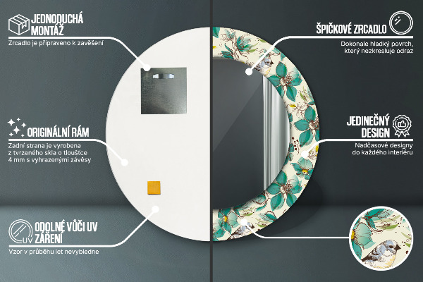 Round wall mirror decor Flowers and birds