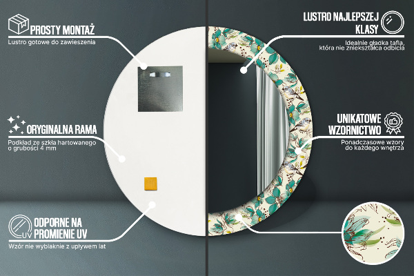 Round wall mirror decor Flowers and birds