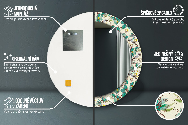 Round wall mirror decor Flowers and birds